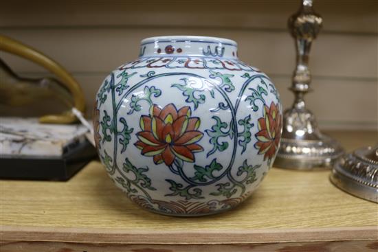 A 19th century Chinese famille verte jar height 14cm